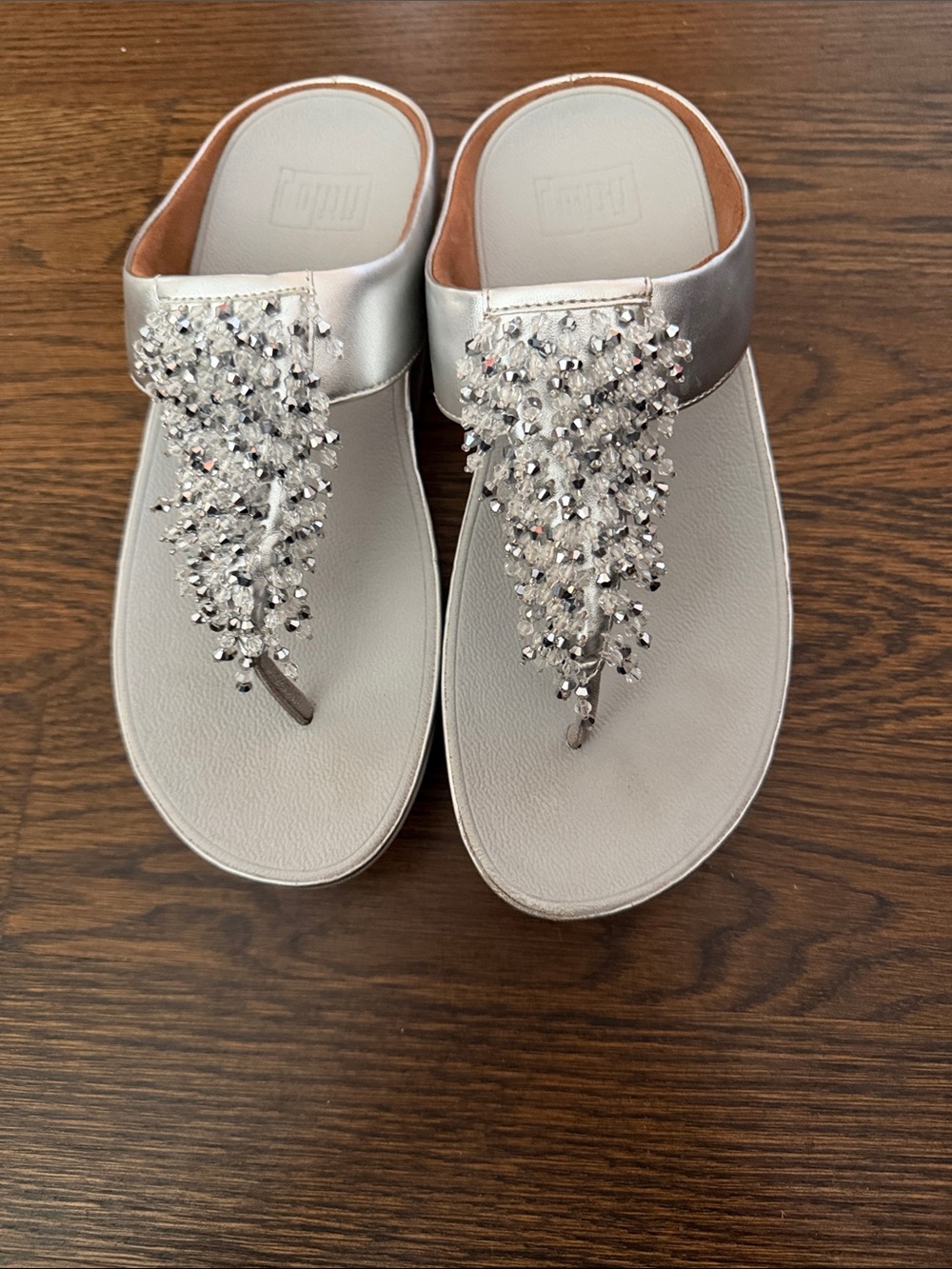 FitFlop Silver Jeweled T-Strap Sandals